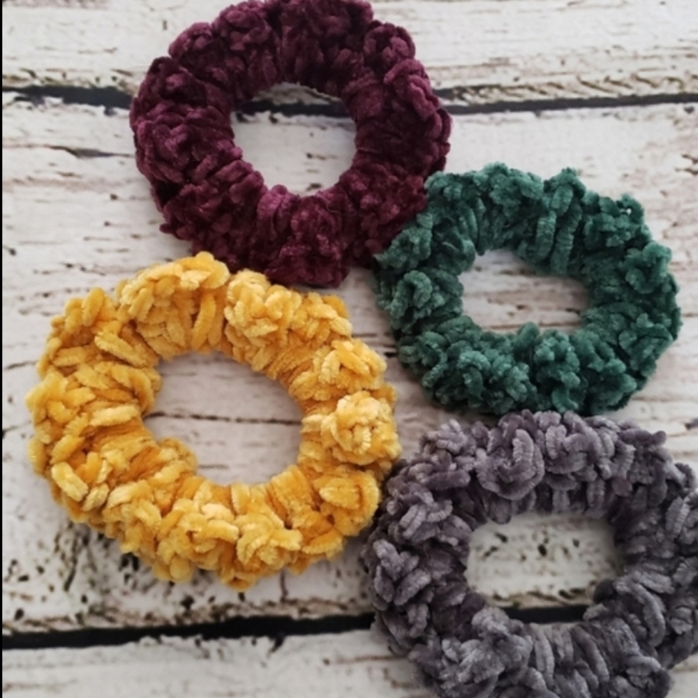 4 crochet Velvet Scrunchies
